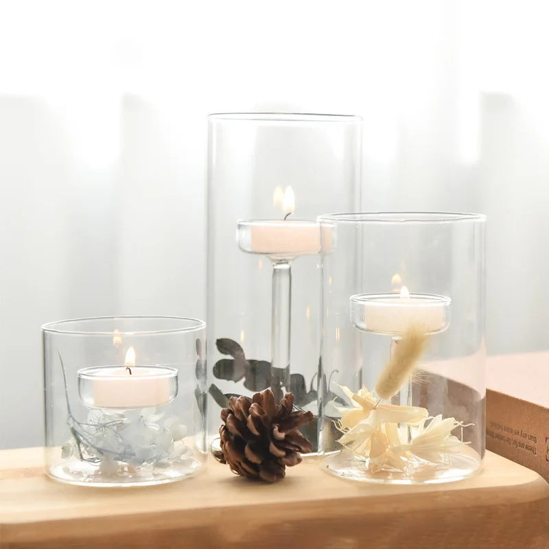 Bougeoir en verre cylindrique