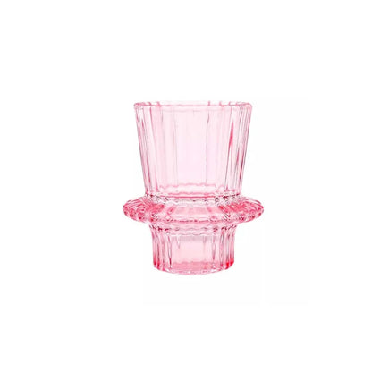 Bougeoir en verre rose